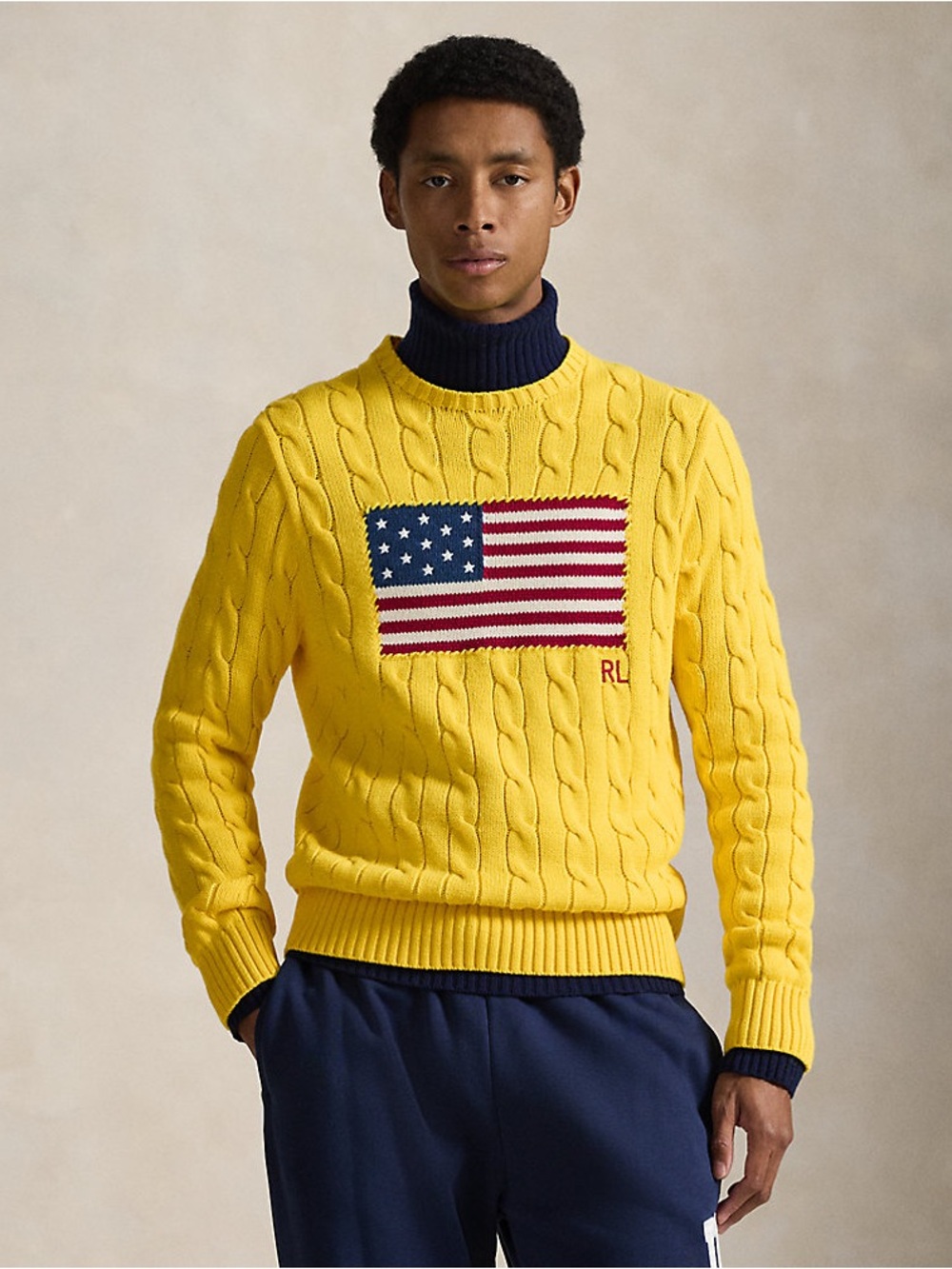 Polo Ralph Lauren Men Sz large Cable-Knit Iconic Flag Jumper NWT